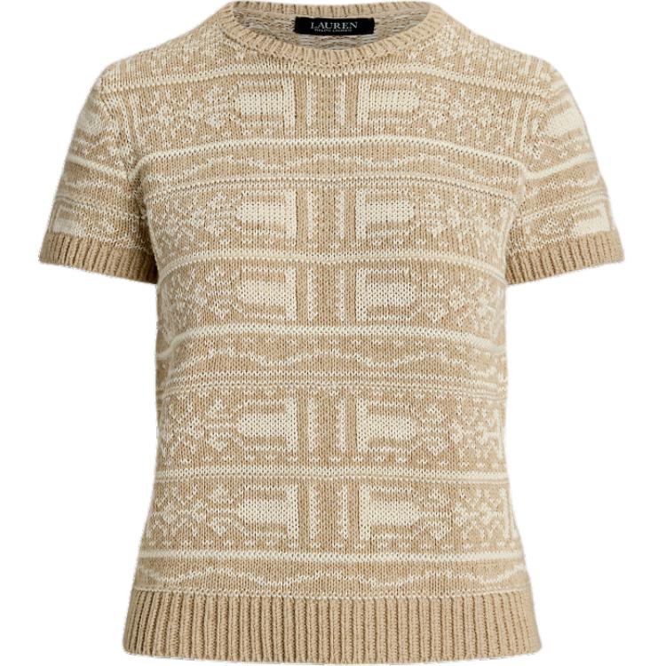 (Women) Polo Ralph Lauren SS24  Beige Geometric Pattern Crewneck Knit Tee. WMLRSWESN820128-270
