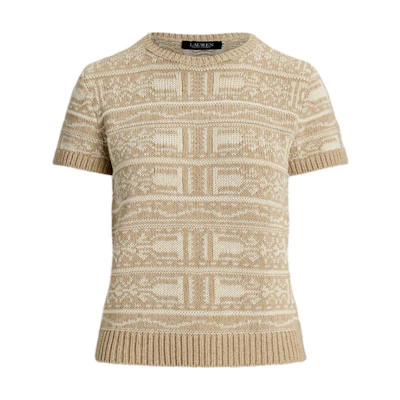 (Women) Polo Ralph Lauren SS24 Beige Geometric Pattern Crewneck Knit Tee. WMLRSWESN820128-270