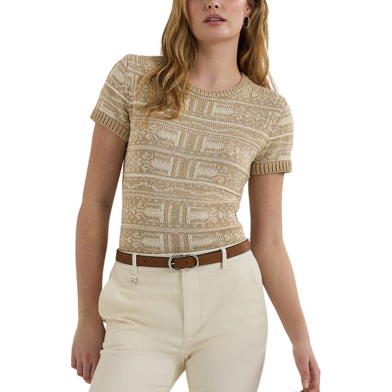 Lookbook (W) Polo Ralph Lauren SS24 米色幾何圖案圓領針織T恤。 WMLRSWESN820128-270