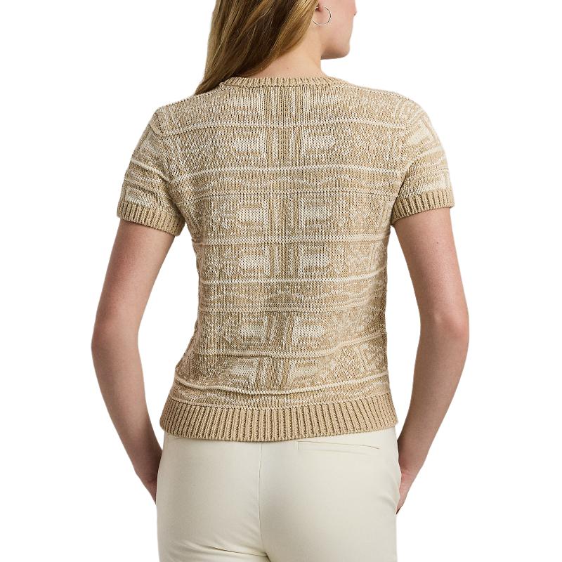 Shop (W) Polo Ralph Lauren SS24 米色幾何圖案圓領針織T恤。 WMLRSWESN820128-270