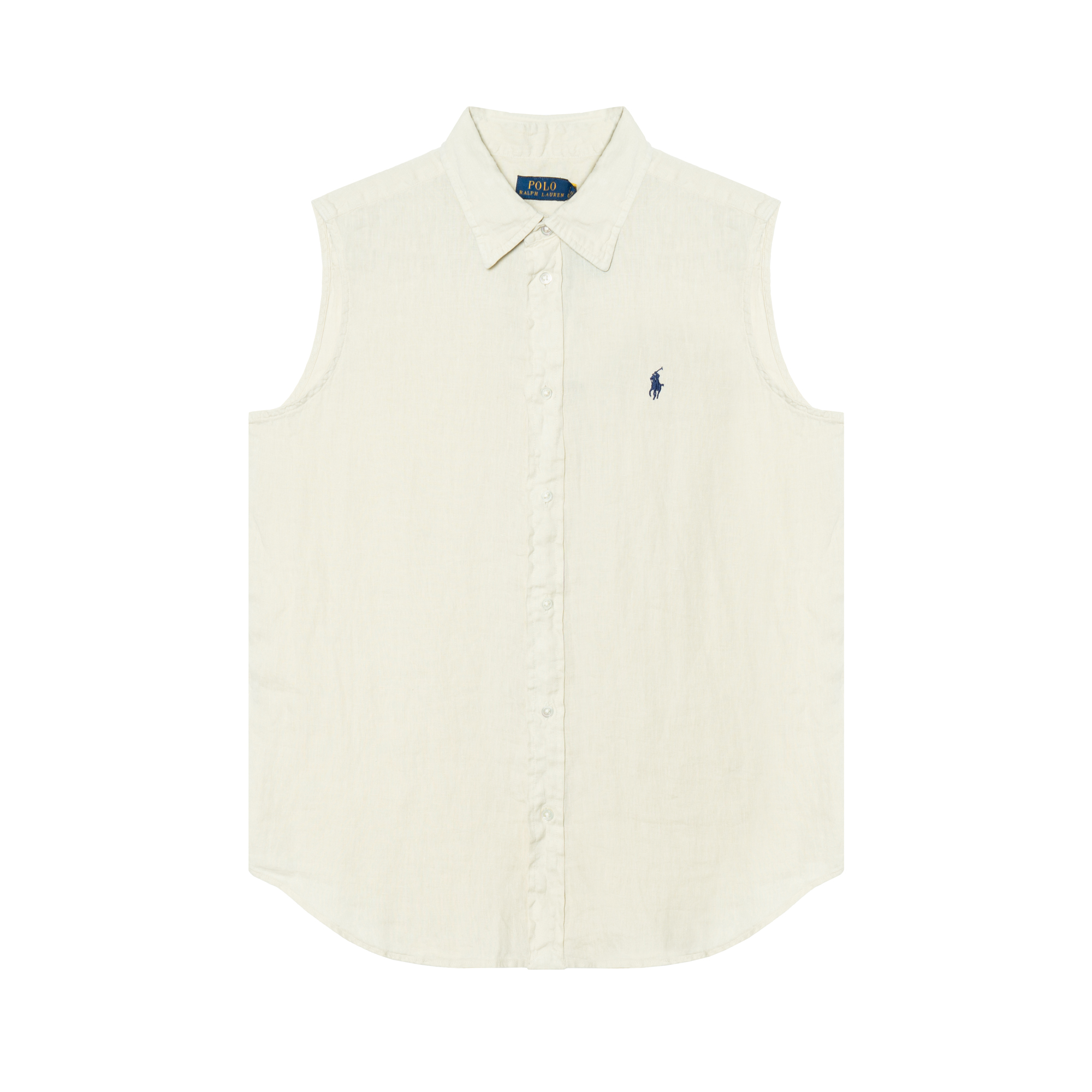 (Women) Polo Ralph Lauren SS24  Beige Sleeveless Logo Shirt with Point Collar. WMPOSHTNDO20626-101