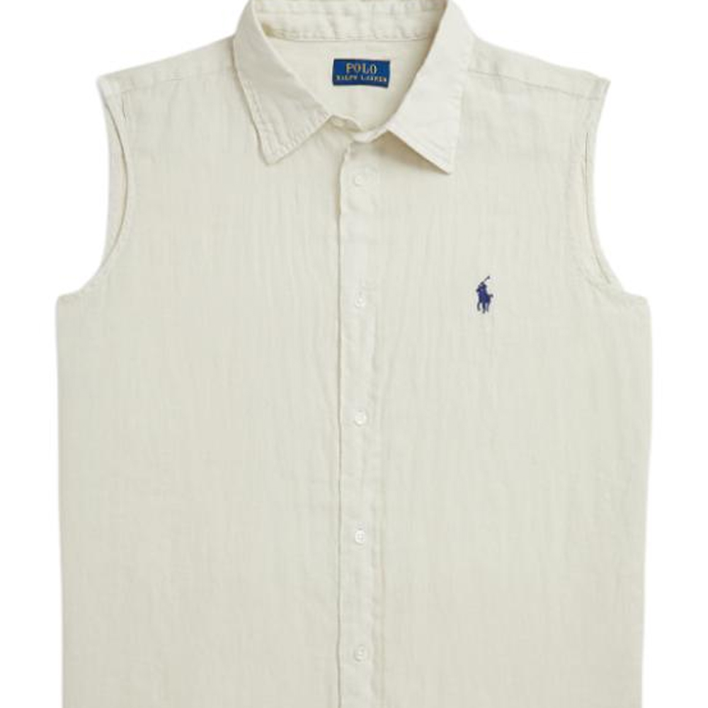 Shop (W) Polo Ralph Lauren SS24米色无袖标志衬衫带尖领. WMPOSHTNDO20626-101