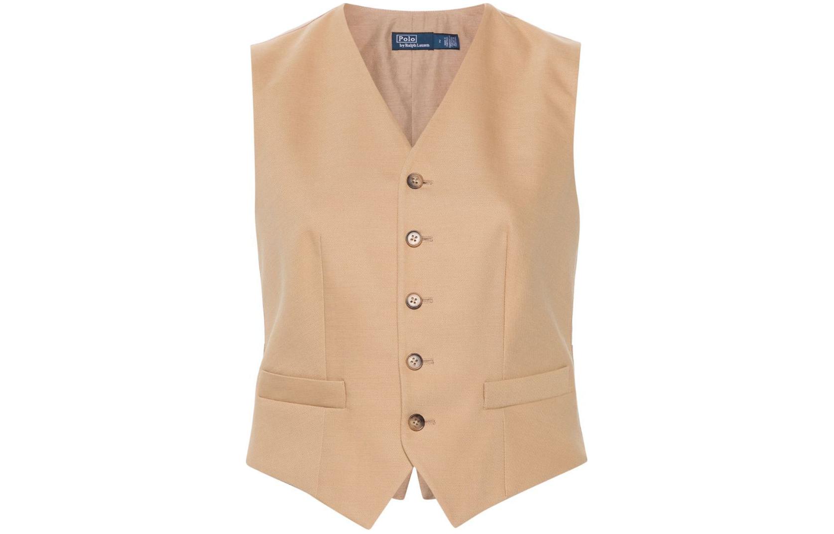 (Women) Polo Ralph Lauren SS24  Beige V-Neck Slim Asymmetrical Hem Vest. 211924786-001