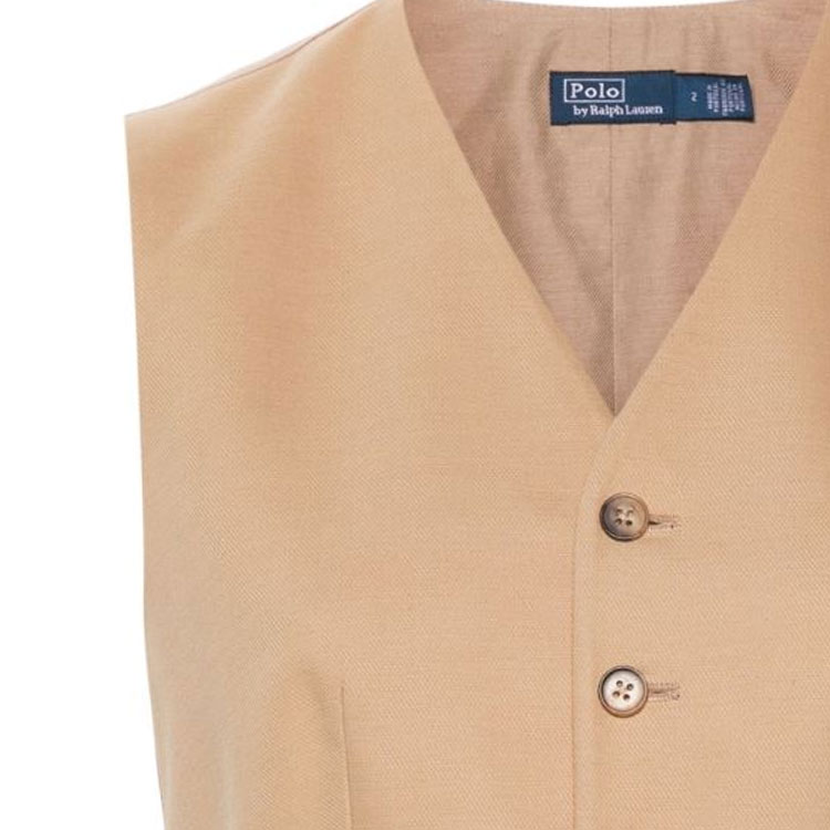 Sizing (W) Polo Ralph Lauren SS24 米色V領修身不對稱下擺背心。 211924786-001