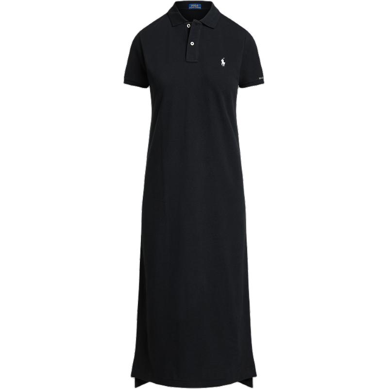 (Women) Polo Ralph Lauren SS24  Black Short Sleeve Polo Collar Dress with Logo. WMPODRSNFA20218-001