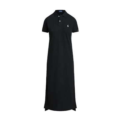 (Women) Polo Ralph Lauren SS24 Black Short Sleeve Polo Collar Dress with Logo. WMPODRSNFA20218-001