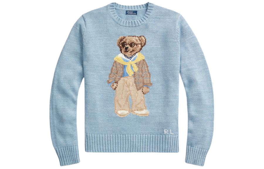 (Women) Polo Ralph Lauren SS24  Blue Bear Intarsia Relaxed Knit Sweater. WMPOSWENC020874-450