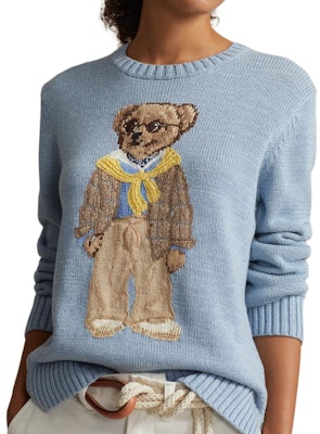 (W) Polo Ralph Lauren SS24 蓝色熊图案宽松针织毛衣. WMPOSWENC020874-450 Lookbook (W) Polo Ralph Lauren SS24 蓝色熊图案宽松针织毛衣. WMPOSWENC020874-450