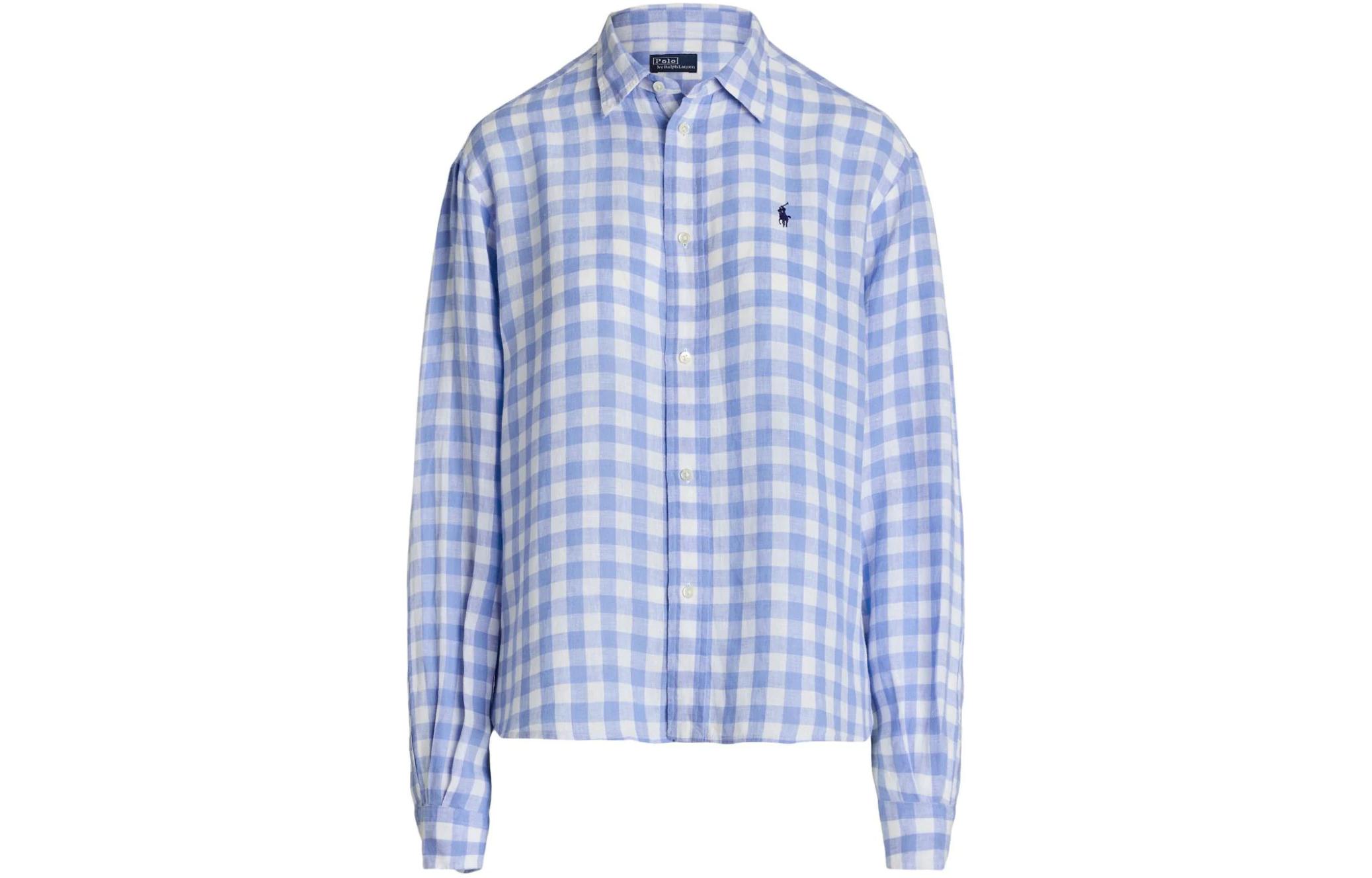 (Women) Polo Ralph Lauren SS24  Blue Colorblock Plaid Logo Embroidered Shirt. 211935130-001