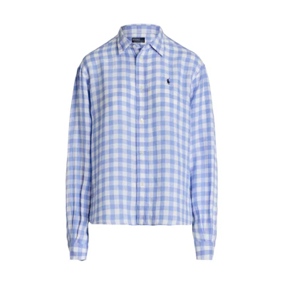 (Women) Polo Ralph Lauren SS24 Blue Colorblock Plaid Logo Embroidered Shirt. 211935130-001