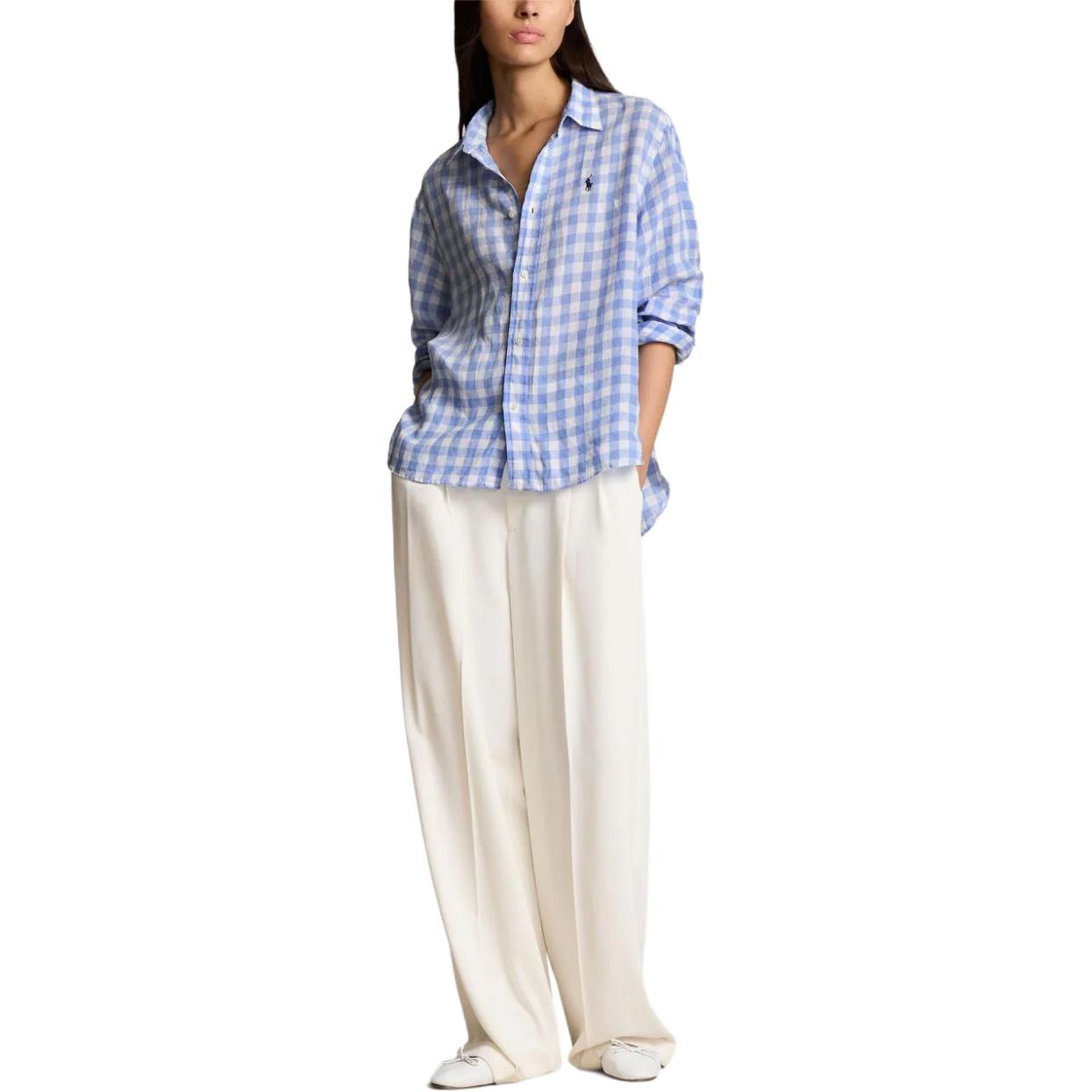 (Women) Polo Ralph Lauren SS24  Blue Colorblock Plaid Logo Embroidered Shirt. 211935130-001 圖 3