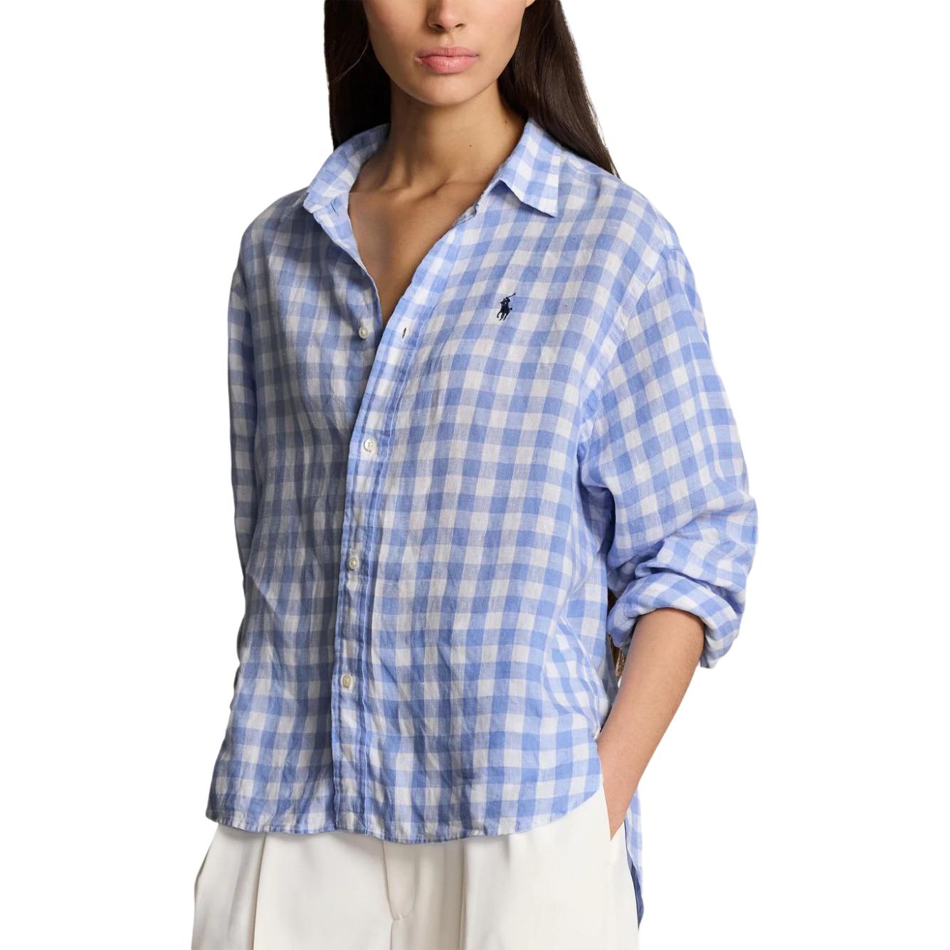 (Women) Polo Ralph Lauren SS24  Blue Colorblock Plaid Logo Embroidered Shirt. 211935130-001 圖 4
