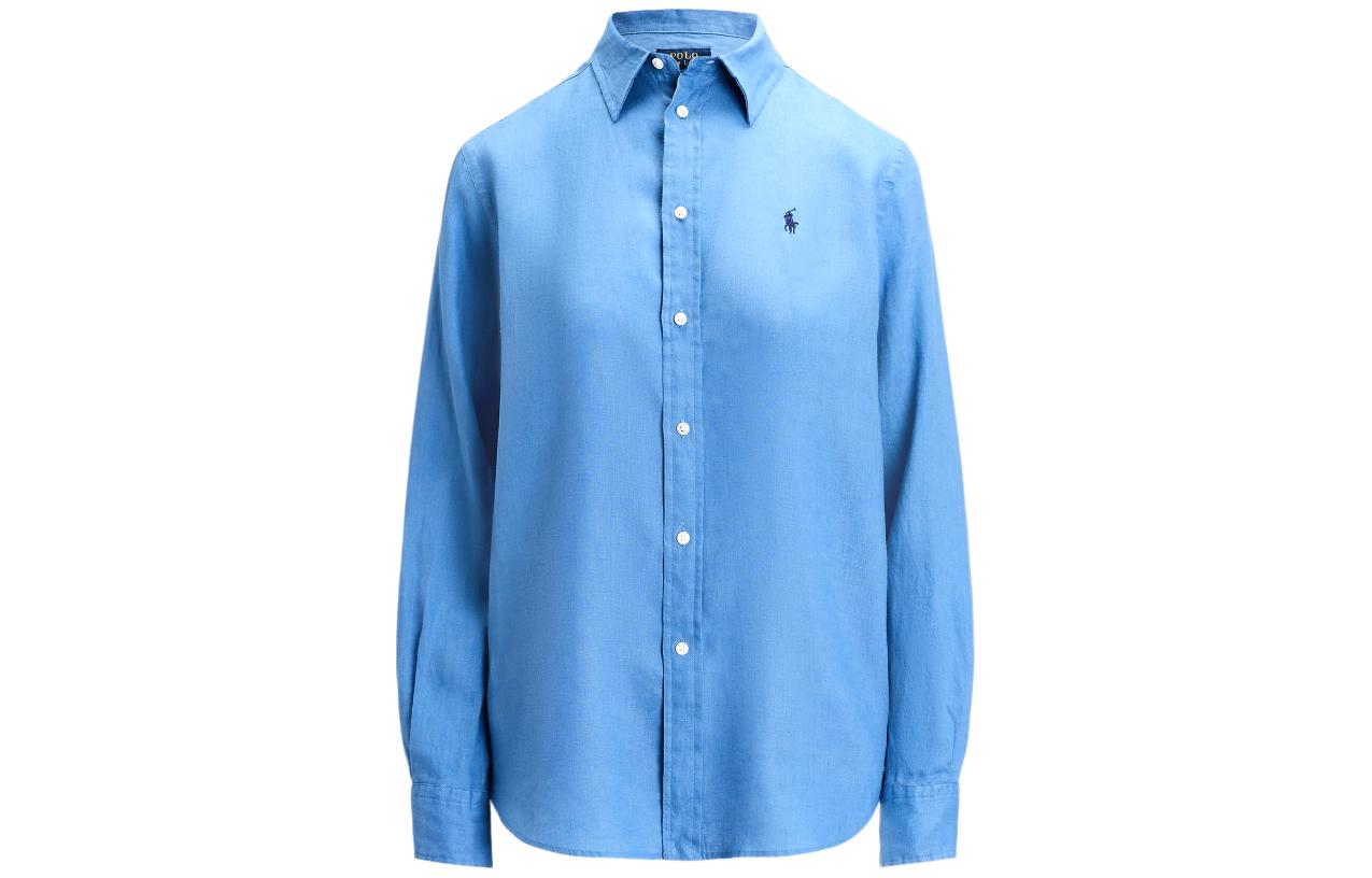 (Women) Polo Ralph Lauren SS24  Blue Oversized Long Sleeve Shirt with Logo Embroidery. WMPOSHTNDO20615-400