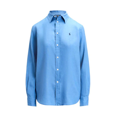 (Women) Polo Ralph Lauren SS24 Blue Oversized Long Sleeve Shirt with Logo Embroidery. WMPOSHTNDO20615-400