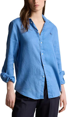 (W) Polo Ralph Lauren SS24 藍色寬鬆長袖刺繡標誌襯衫。 WMPOSHTNDO20615-400 Purchase (W) Polo Ralph Lauren SS24 藍色寬鬆長袖刺繡標誌襯衫。 WMPOSHTNDO20615-400