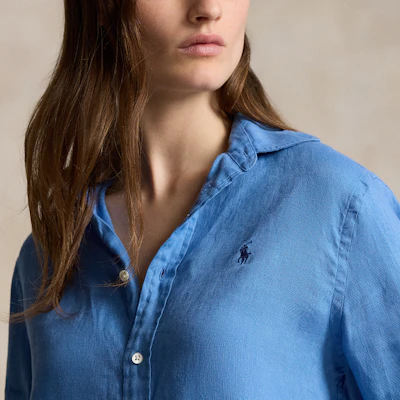 (W) Polo Ralph Lauren SS24 藍色寬鬆長袖刺繡標誌襯衫。 WMPOSHTNDO20615-400 Details for (W) Polo Ralph Lauren SS24 藍色寬鬆長袖刺繡標誌襯衫。 WMPOSHTNDO20615-400