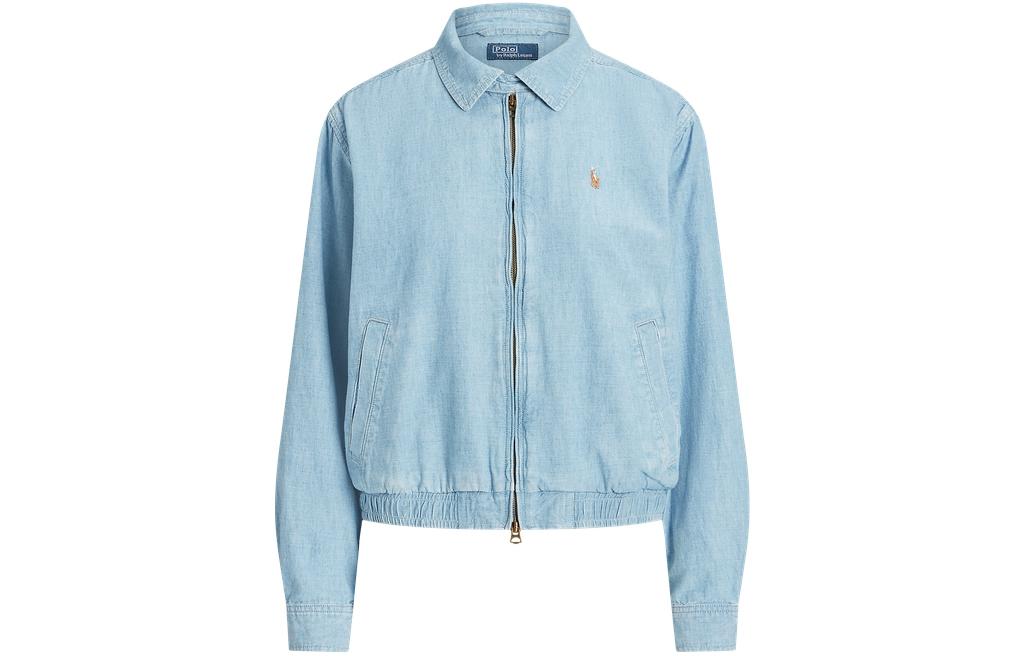 (Women) Polo Ralph Lauren SS24  Blue Oversized Zip Polo Jacket with Pony Embroidery. WMPOOTWN5A20079-450