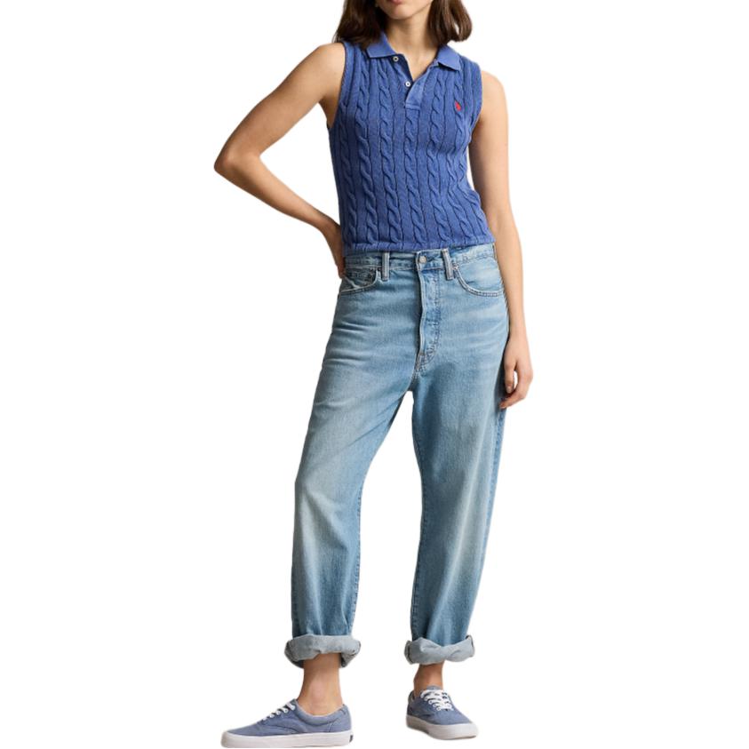 Lookbook (W) Polo Ralph Lauren SS24 藍色無袖針織上衣附Logo。 WMPOKNINB920159-400