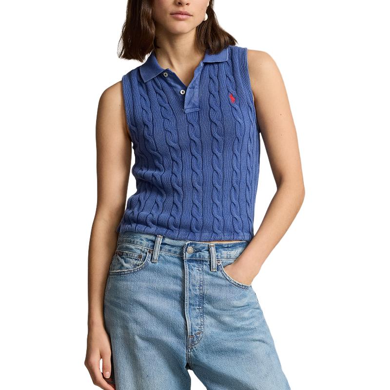 Shop (W) Polo Ralph Lauren SS24 藍色無袖針織上衣附Logo。 WMPOKNINB920159-400