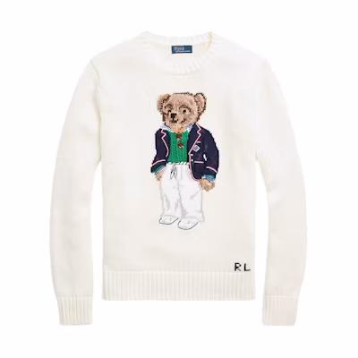 (Women) Polo Ralph Lauren SS24 Cream Bear Knit Loose-Fit Crewneck Sweater. WMPOSWENC020868-101