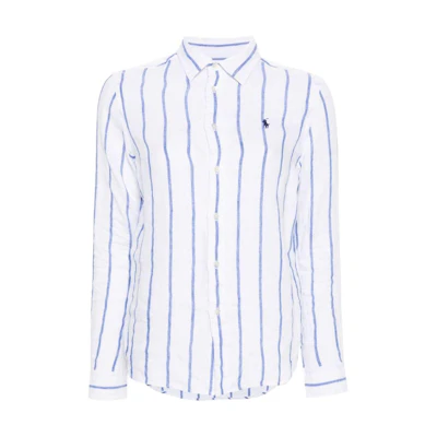 (Women) Polo Ralph Lauren SS24 Embroidered Logo Striped Long-Sleeve Shirt Blue. 211910644-006