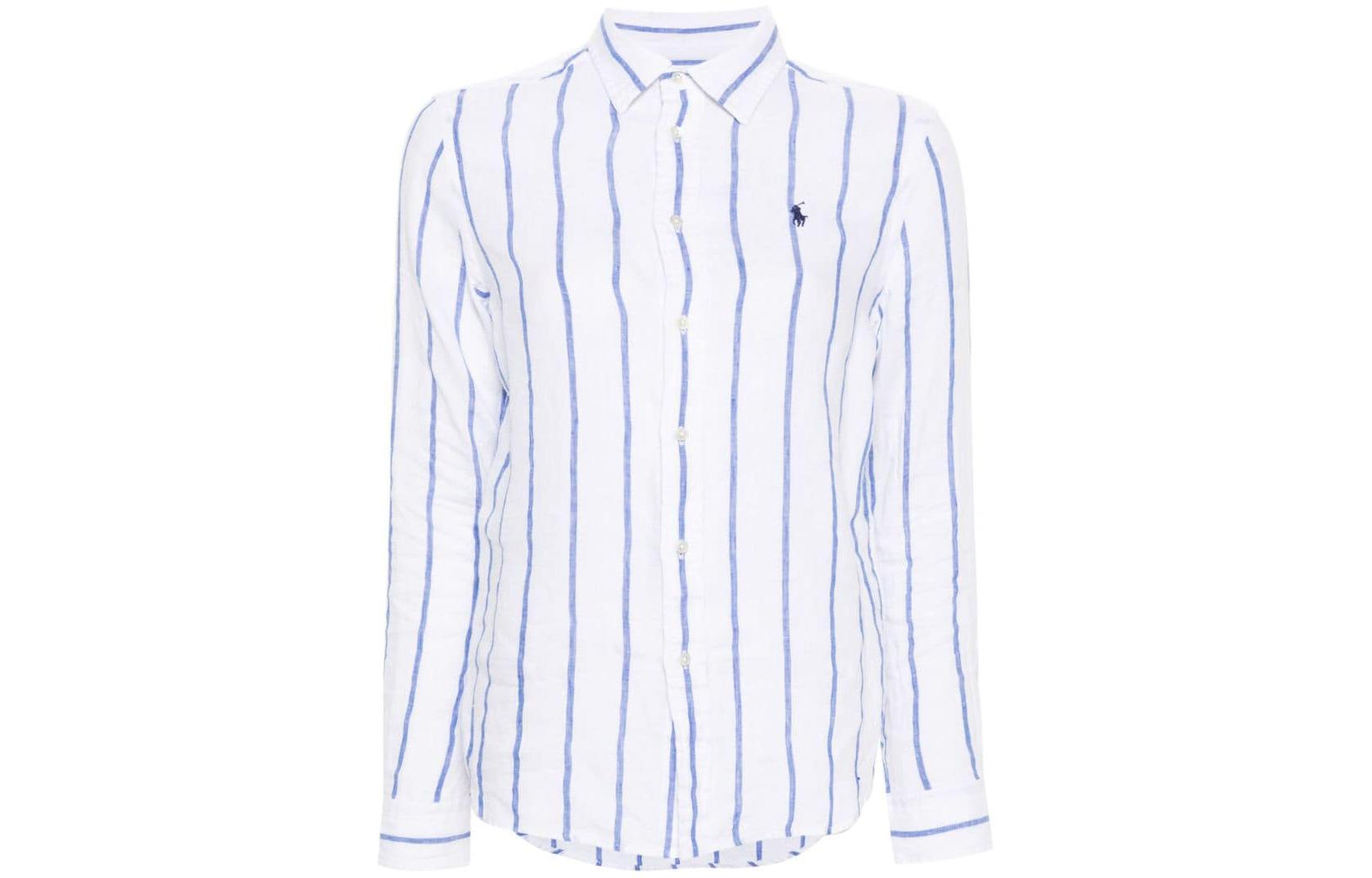 (Women) Polo Ralph Lauren SS24  Embroidered Logo Striped Long-Sleeve Shirt Blue. 211910644-006 圖 2