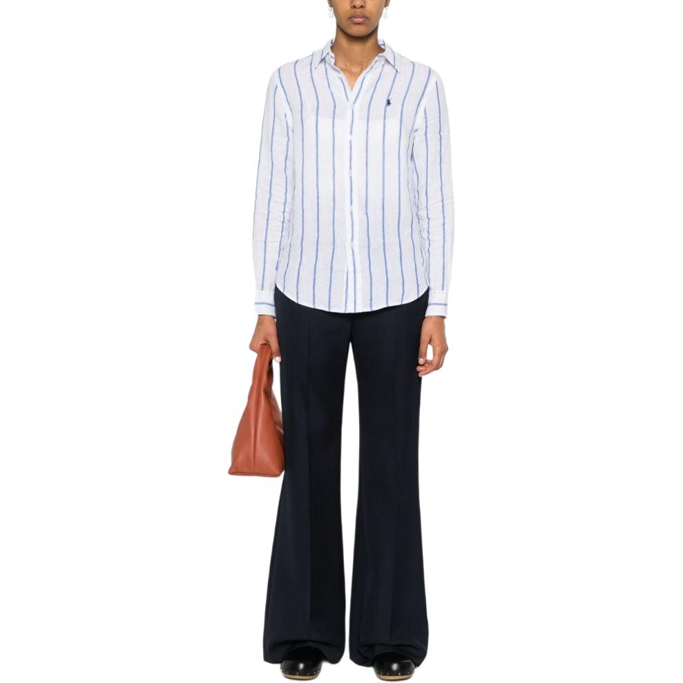 (Women) Polo Ralph Lauren SS24  Embroidered Logo Striped Long-Sleeve Shirt Blue. 211910644-006 圖 3