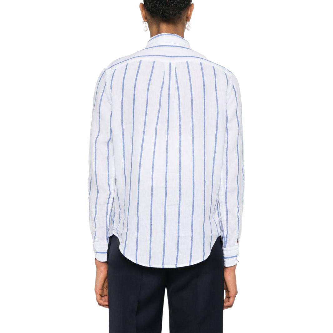 (Women) Polo Ralph Lauren SS24  Embroidered Logo Striped Long-Sleeve Shirt Blue. 211910644-006 圖 4
