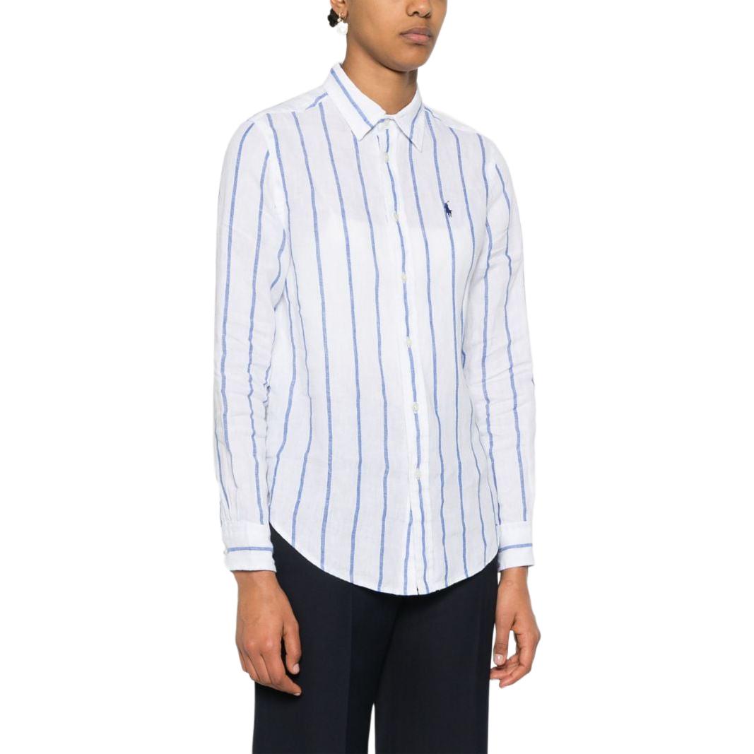 (Women) Polo Ralph Lauren SS24  Embroidered Logo Striped Long-Sleeve Shirt Blue. 211910644-006 圖 5