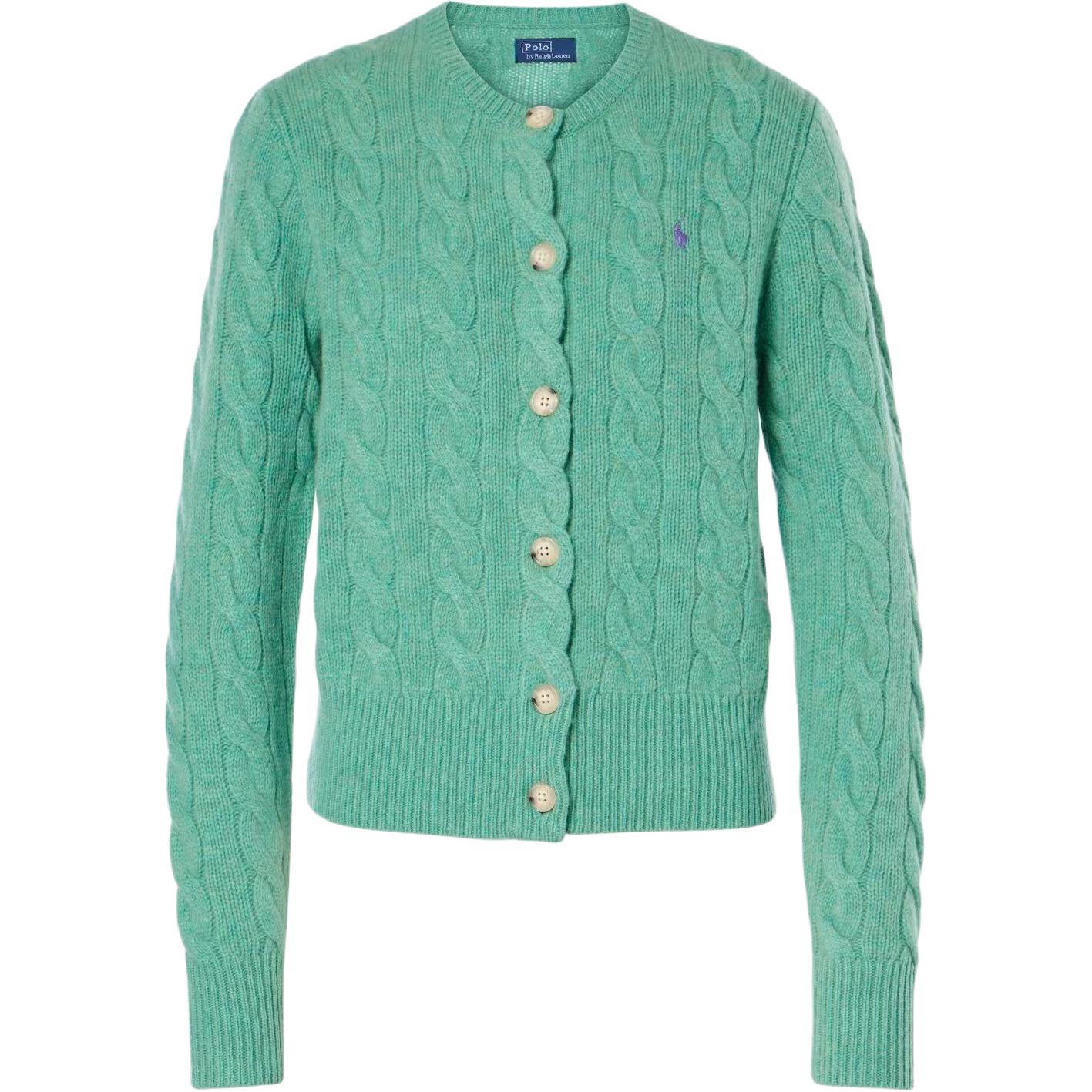 (Women) Polo Ralph Lauren SS24  Green Long Sleeve Knit Cardigan with Logo Embroidery 211910443-014