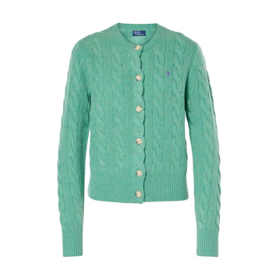 (Women) Polo Ralph Lauren SS24 Green Long Sleeve Knit Cardigan with Logo Embroidery 211910443-014