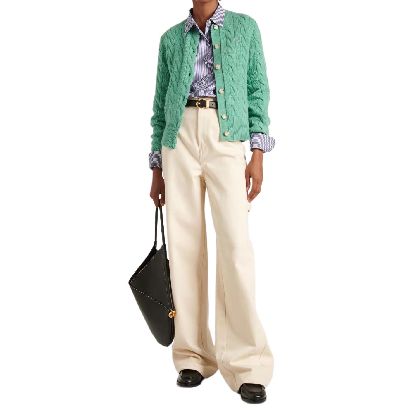 Lookbook (W) Polo Ralph Lauren SS24绿色长袖针织开衫徽标刺绣 211910443-014