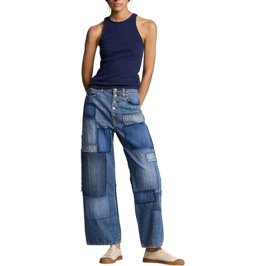 Lookbook (W) ポロラルフローレン SS24 ハイウエスト ワイドレッグ クロップドジーンズ ブルー WMPODNMNA820020-400