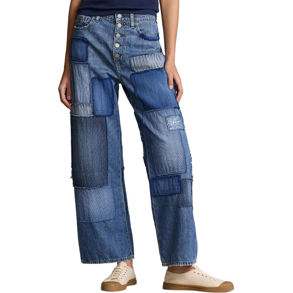 Shop (W) ポロラルフローレン SS24 ハイウエスト ワイドレッグ クロップドジーンズ ブルー WMPODNMNA820020-400