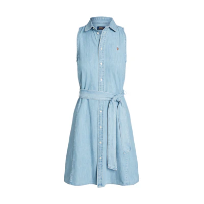 (Women) Polo Ralph Lauren SS24 Indigo Sleeveless A-Line Belted Shirt Dress WMPODRSNFA20704-410