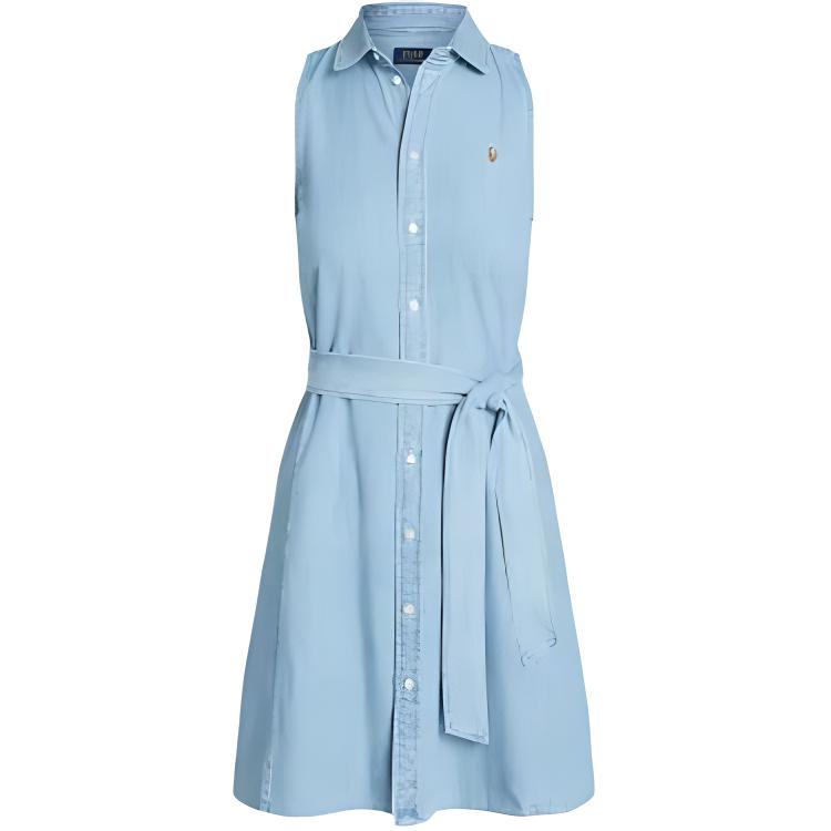 Order (Women) Polo Ralph Lauren SS24  Indigo Sleeveless A-Line Belted Shirt Dress WMPODRSNFA20704-410