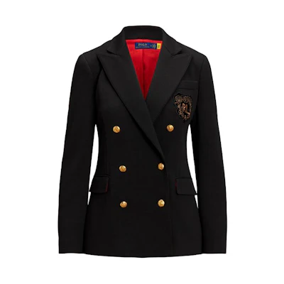 (Women) Polo Ralph Lauren SS24 Slim Fit Black Double-Breasted Logo Blazer. WMPOOTWN5V20229-001