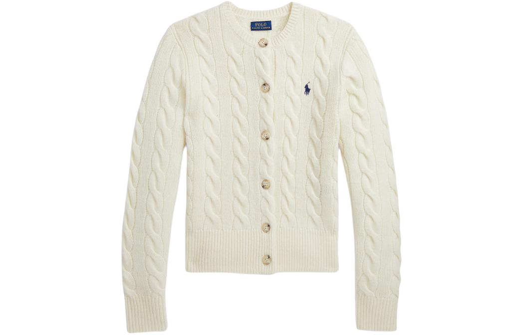 (Women) Polo Ralph Lauren SS24  Slim Fit Cable Knit Long Sleeve Sweater White WMPOSWENDW20256-101