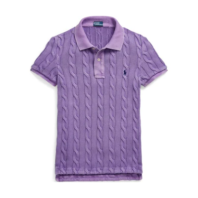 (Women) Polo Ralph Lauren SS24 Slim Fit Cable Knit Polo Shirt Lilac WMPOKNINB920120-500