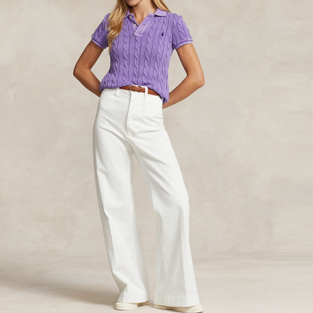 (Women) Polo Ralph Lauren SS24  Slim Fit Cable Knit Polo Shirt Lilac WMPOKNINB920120-500 圖 3