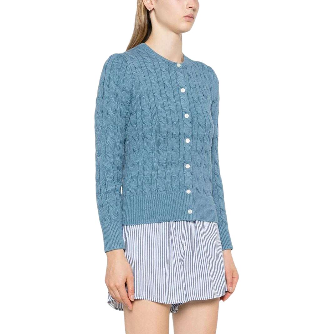 (Women) Polo Ralph Lauren SS24  Slim Fit Sky Blue Cable Knit Crewneck Cardigan. 211891643-016 圖 5