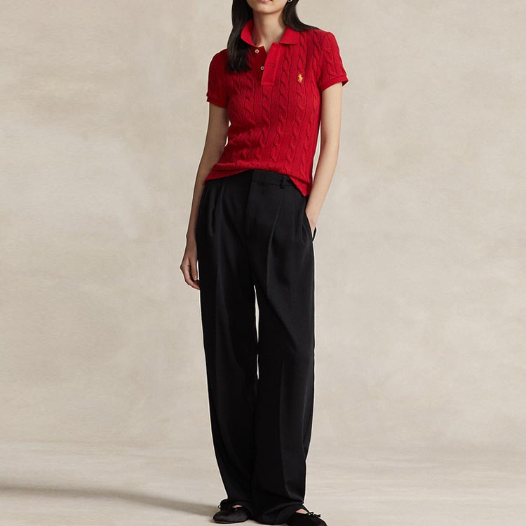 (Women) Polo Ralph Lauren SS24  Slim Fit Solid Ribbed Polo Shirt Red WMPOKNINCU20897-620 圖 3
