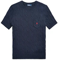(Women) Polo Ralph Lauren SS24 Slim Knit Tee Cable Logo Embroidery Hunter Navy. WMPOSWENC020882-400 (Women) Polo Ralph Lauren SS24 Slim Knit Tee Cable Logo Embroidery Hunter Navy. WMPOSWENC020882-400