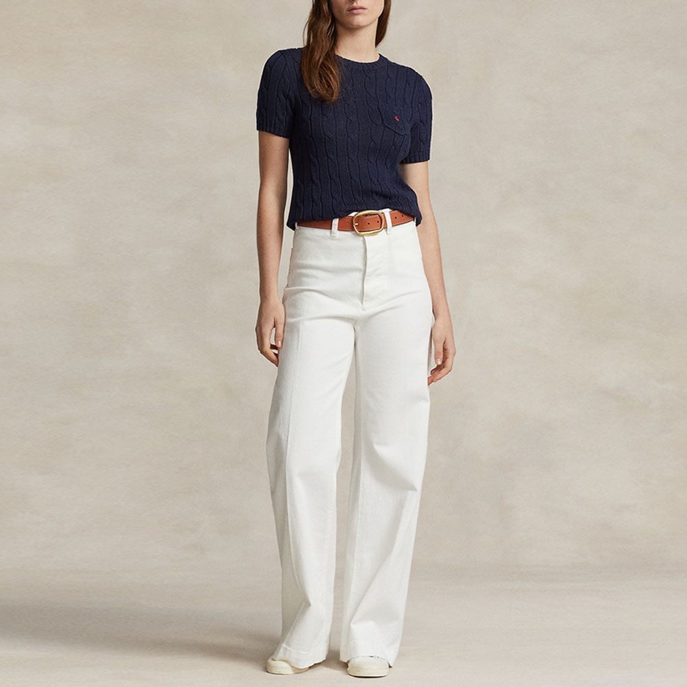 (Women) Polo Ralph Lauren SS24  Slim Knit Tee Cable Logo Embroidery Hunter Navy. WMPOSWENC020882-400 圖 3