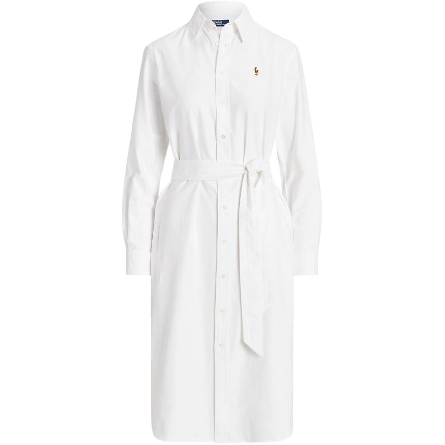 (Women) Polo Ralph Lauren SS24  Solid Button-Up Long Sleeve Casual Dress White WMPODRSNFA20589-100