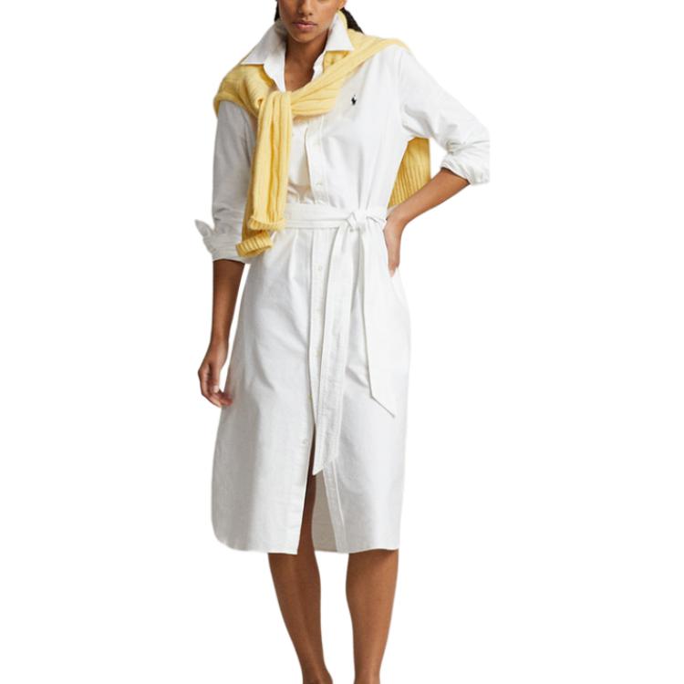 Lookbook (W) Polo Ralph Lauren SS24 Camisa Blanca de Manga Larga Casual para Mujer. WMPODRSNFA20589-100