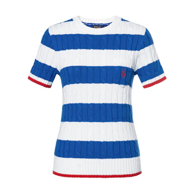 (Women) Polo Ralph Lauren SS24 Striped Colorblock Knit Short Sleeve Tee White 211924445-001