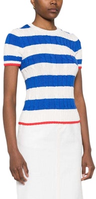(W) ポロ ラルフ ローレン SS24 ストライプ カラーブロック ニット 白 Tシャツ 半袖 211924445-001 Purchase (W) ポロ ラルフ ローレン SS24 ストライプ カラーブロック ニット 白 Tシャツ 半袖 211924445-001