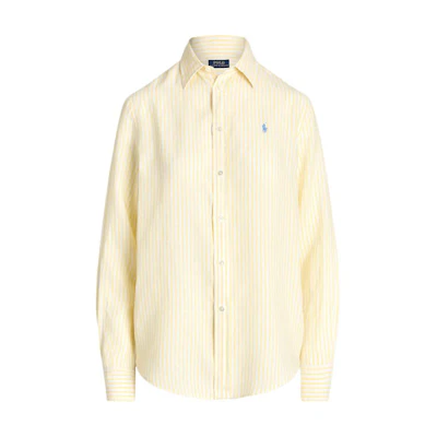 (Women) Polo Ralph Lauren SS24 Striped Logo Embroidered Loose Shirt Coastal Yellow. WMPOSHTNDO20616-700