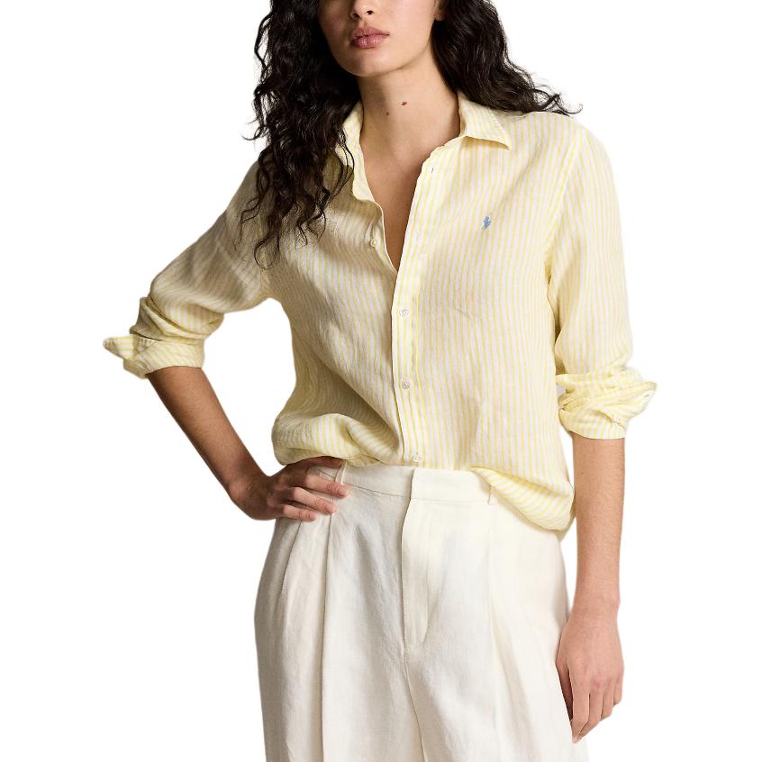 (Women) Polo Ralph Lauren SS24  Striped Logo Embroidered Loose Shirt Coastal Yellow. WMPOSHTNDO20616-700 圖 4